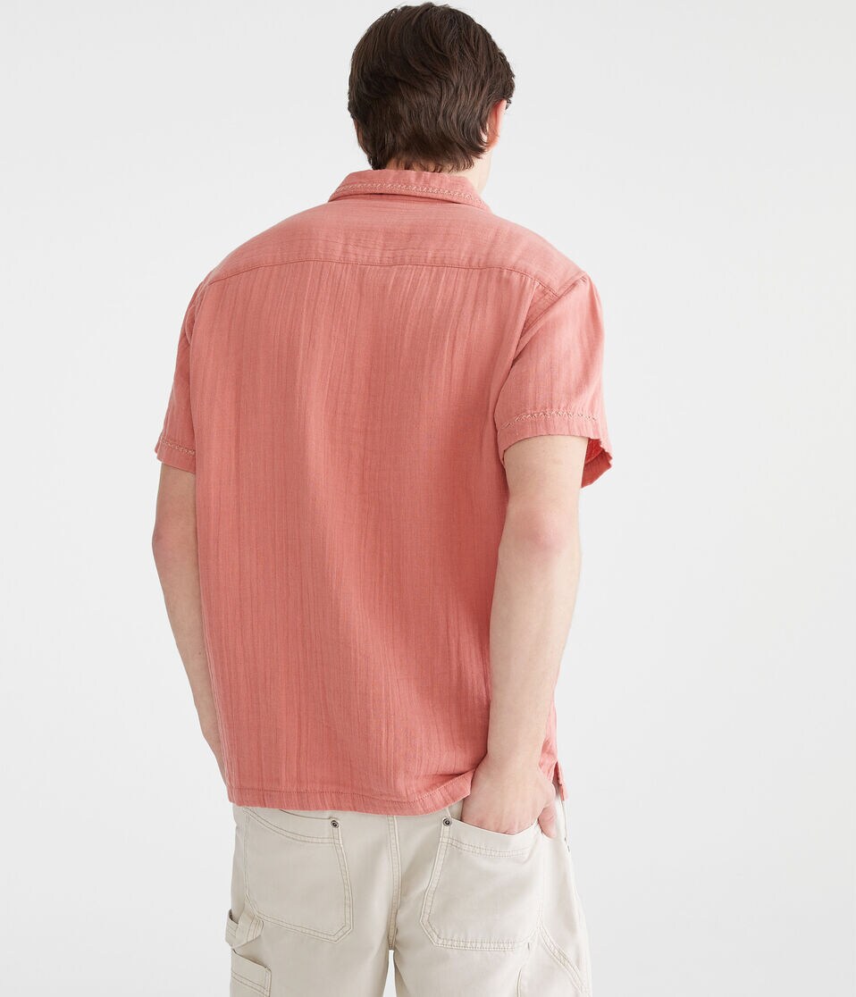 Short Sleeve Stitched Floral Gauze Camp Shirt 4 Short Sleeve Stitched Floral Gauze Camp Shirt