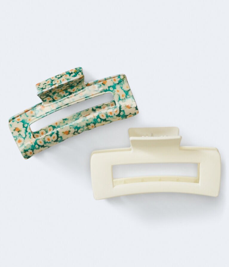 Daisy & Solid Rectangle Claw Hair Clip 2-Pack